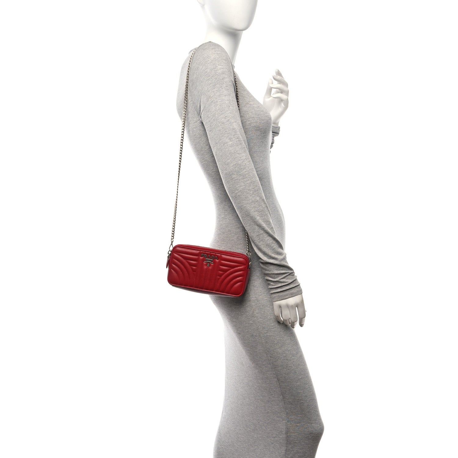 Prada Soft Calfskin Diagramme Double Zip Chain Crossbody Bag Rosso 2 of 9