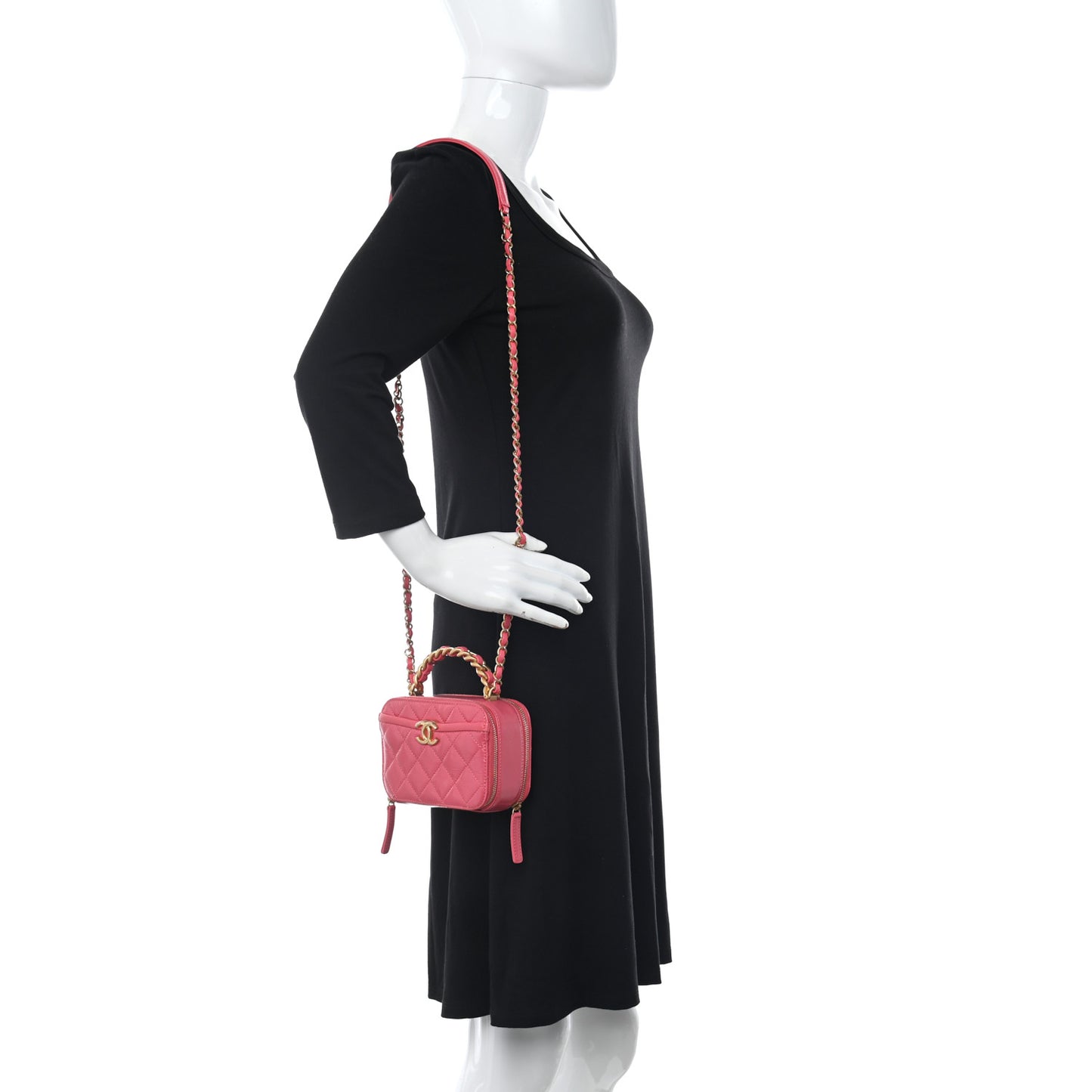 Crumpled Calfskin Quilted Mini Get Round Top Handle Vanity Case Pink