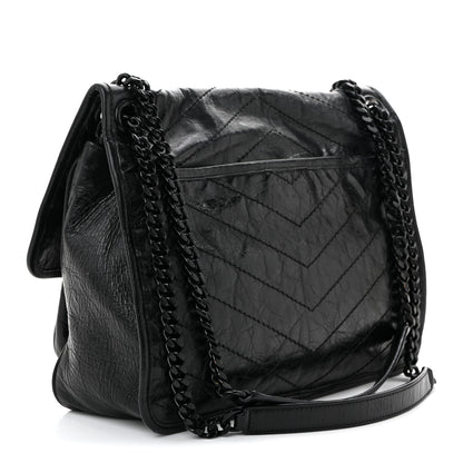 Saint Laurent Crinkled Calfskin Matelasse Monogram Medium Niki Chain Satchel Black 3 of 11