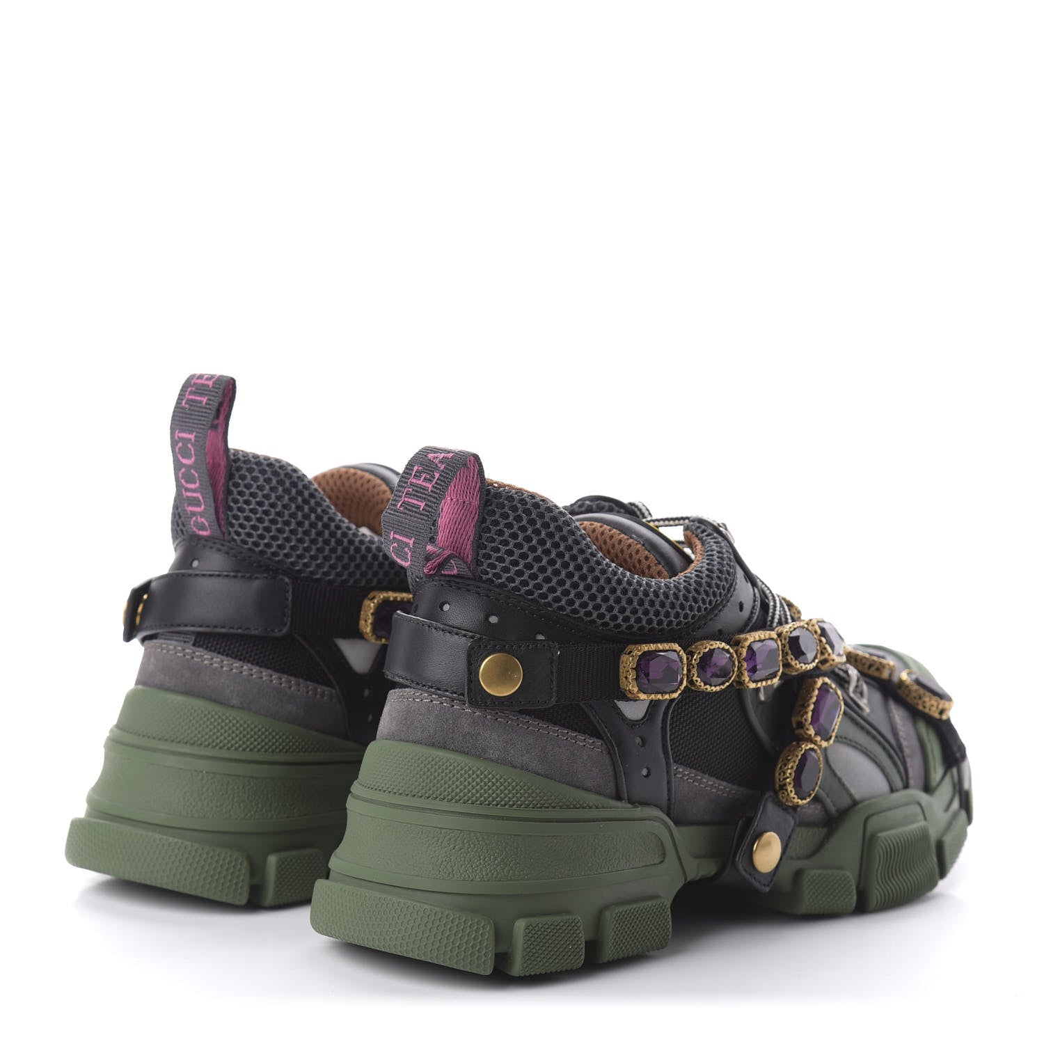 Gucci X SEGA Mesh Suede Calfskin Removable Crystals Flashtrek Sneakers 38 Loess Black Olive Green 4 of 8