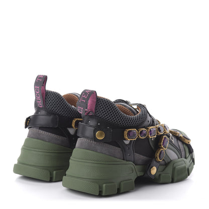 Gucci X SEGA Mesh Suede Calfskin Removable Crystals Flashtrek Sneakers 38 Loess Black Olive Green 4 of 8