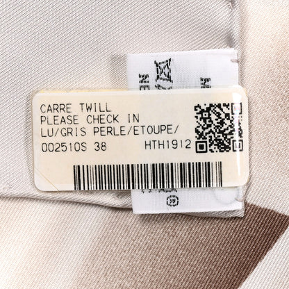 Hermes Silk Please Check In Scarf 90 Gris Perle Etoupe 2 of 3