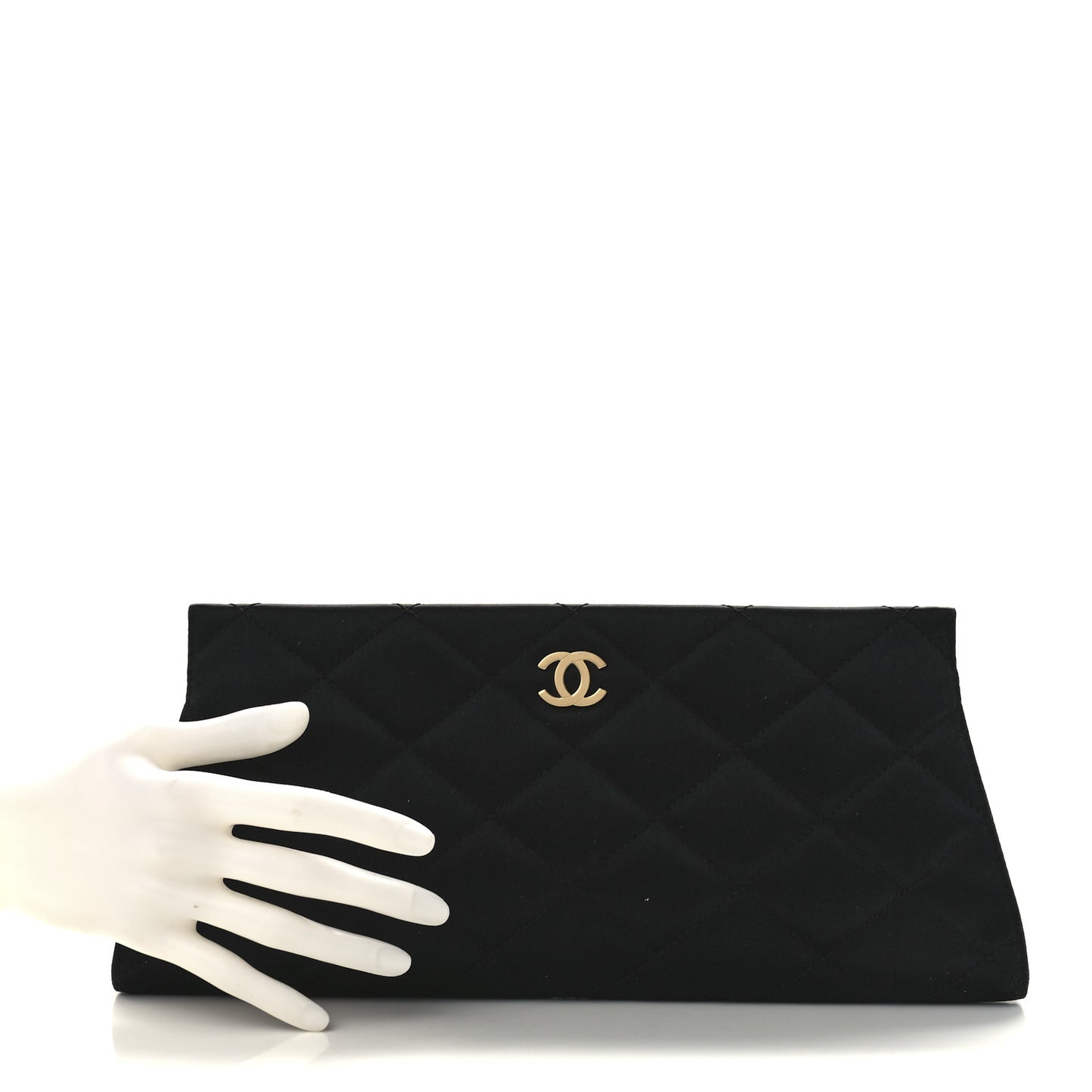 Satin Quilted Frame Clutch Black