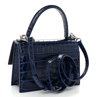 Balenciaga Shiny Calfskin Crocodile Embossed XS Sharp Top Handle Bag Navy 3 of 10