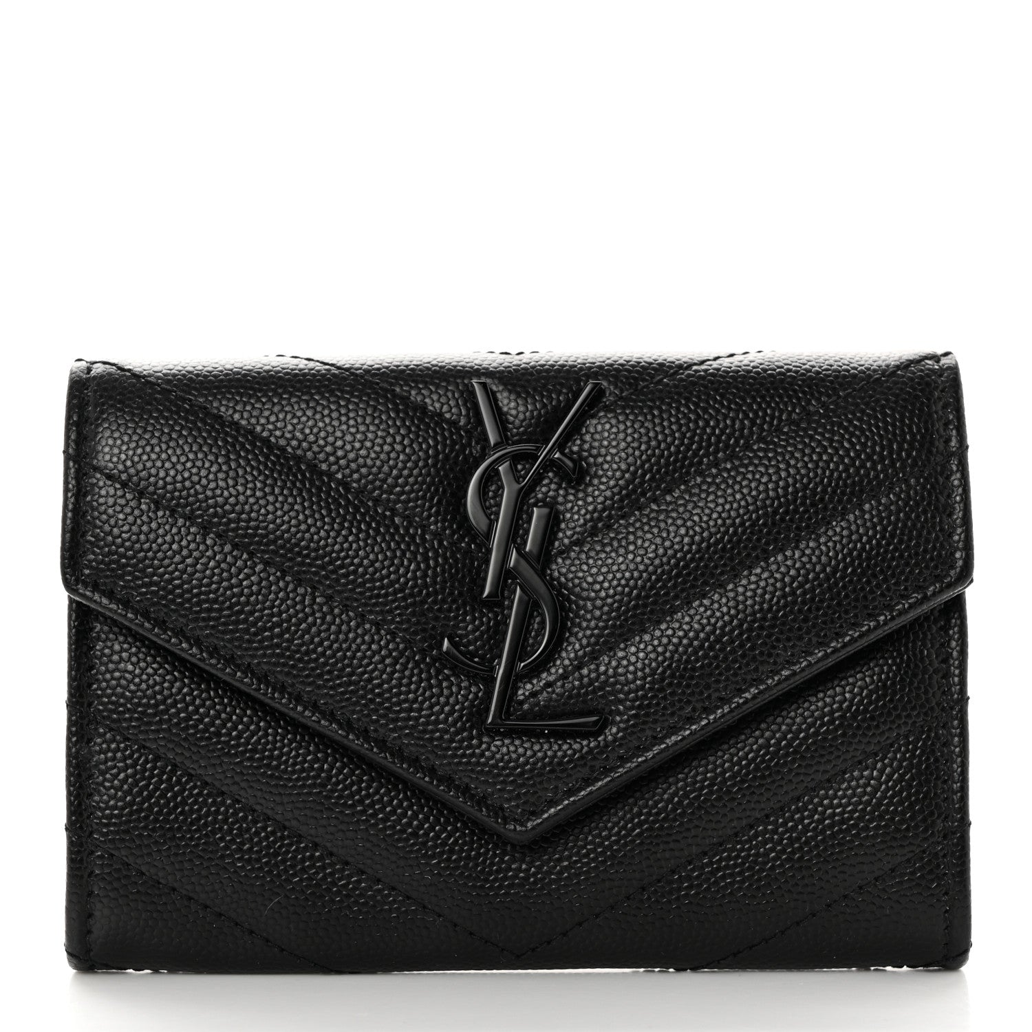 Saint Laurent Grain De Poudre Matelasse Chevron Small Monochrome Monogram Envelope Wallet Black 1 of 7
