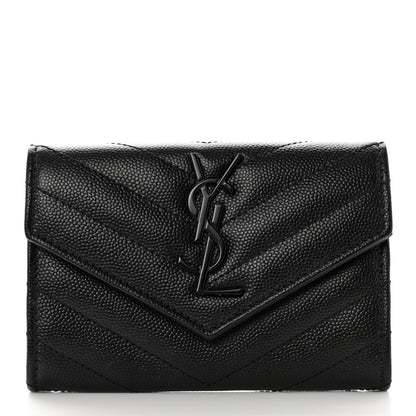Saint Laurent Grain De Poudre Matelasse Chevron Small Monochrome Monogram Envelope Wallet Black 1 of 7