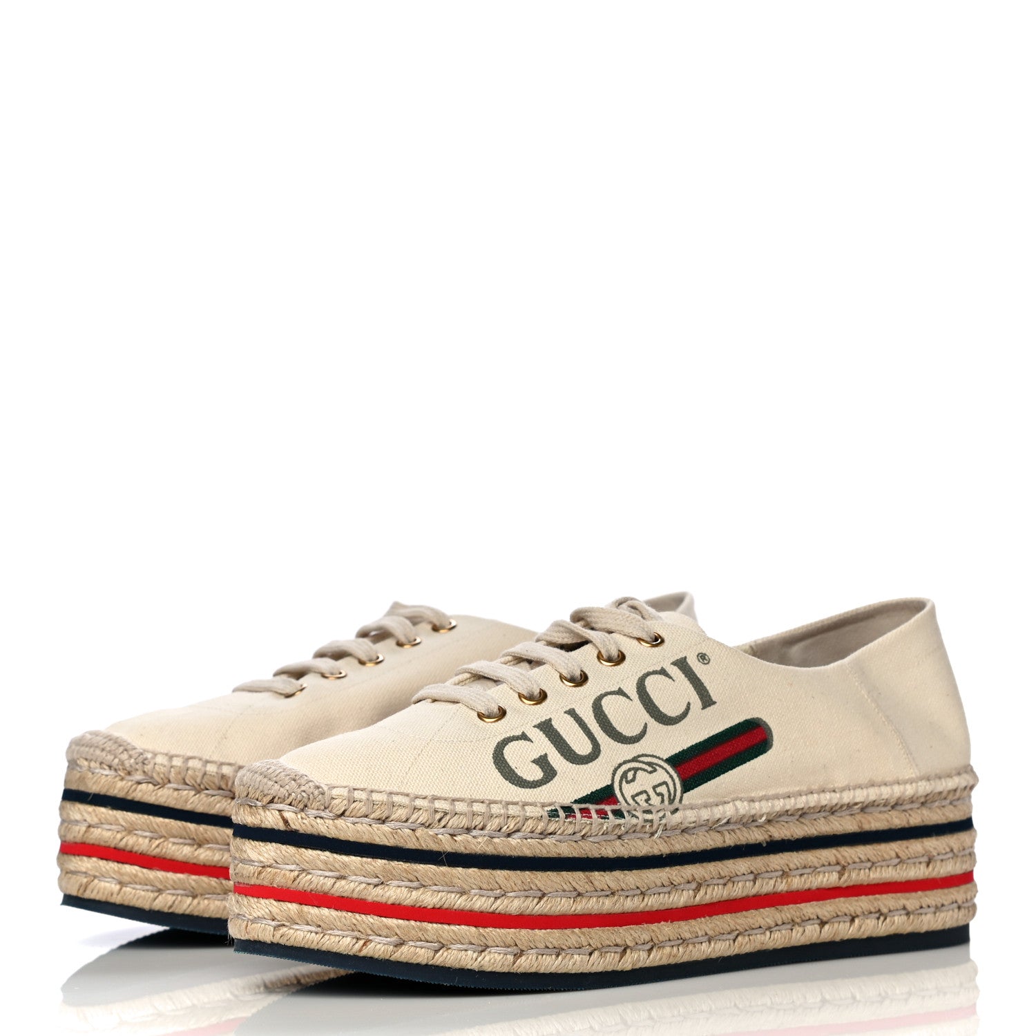 Gucci Canvas Logo Lace-Up Platform Espadrilles 40 Greggio Grege 3 of 13