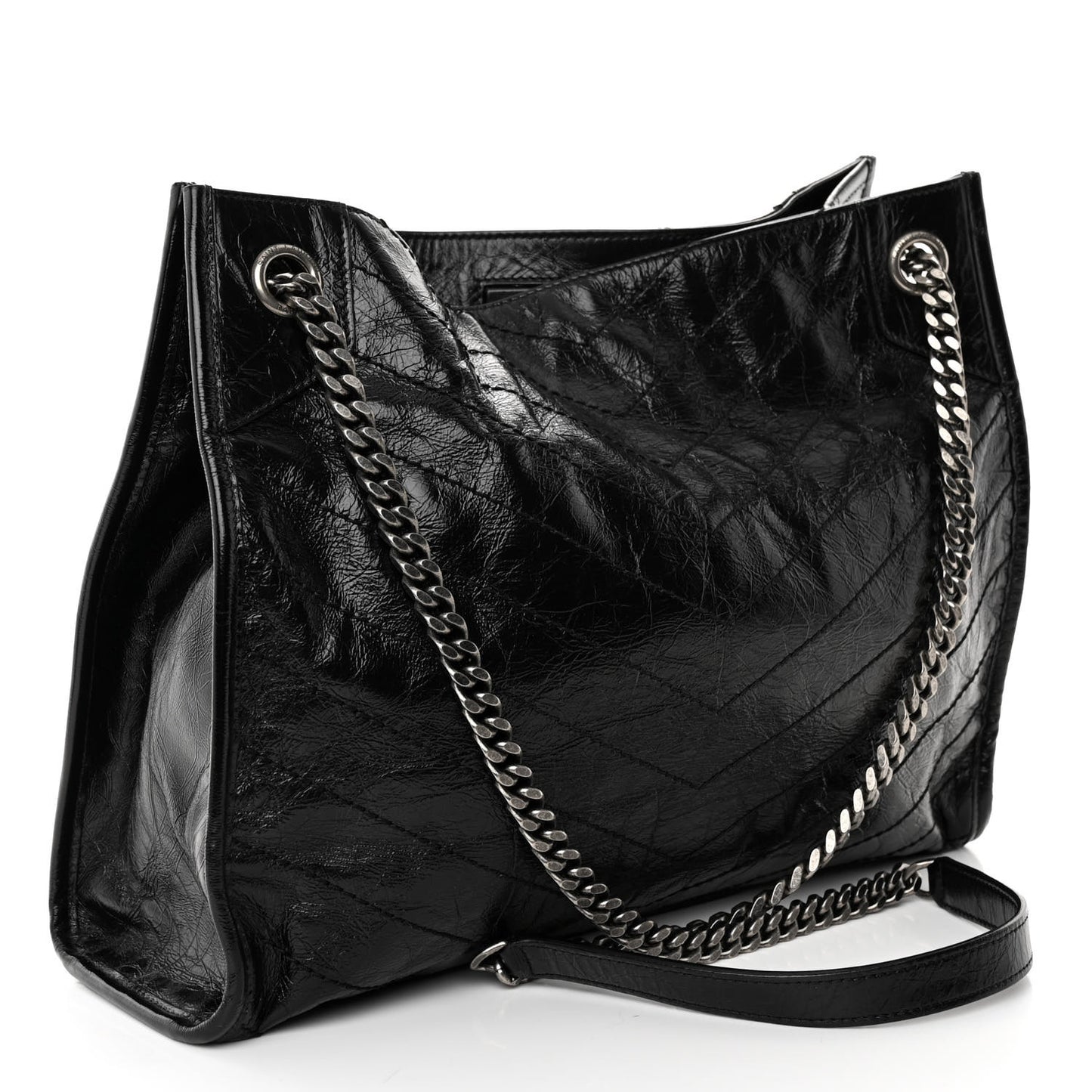 Crinkled Calfskin Matelasse Monogram Medium Niki Shopper Tote Black