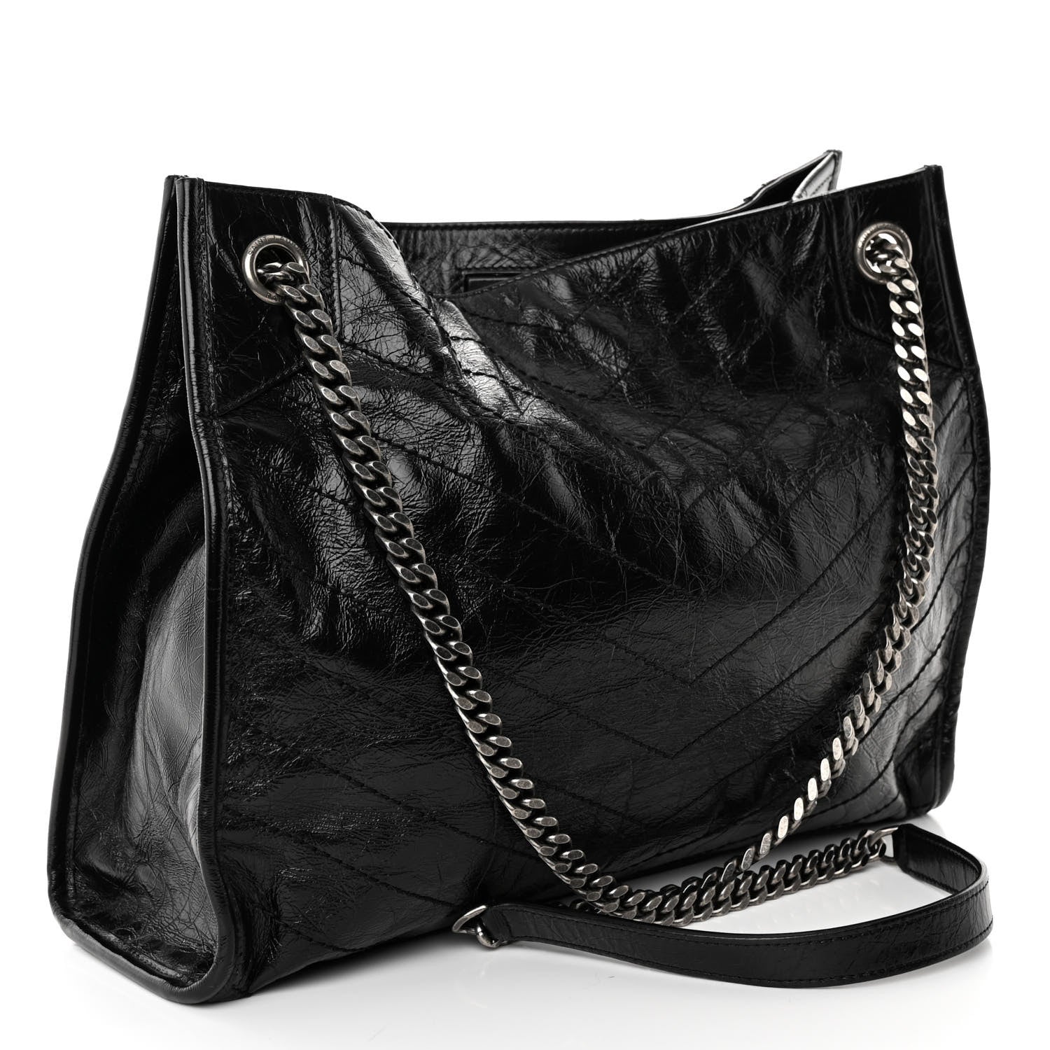 Saint Laurent Crinkled Calfskin Matelasse Monogram Medium Niki Shopper Tote Black 3 of 9