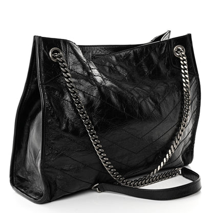 Saint Laurent Crinkled Calfskin Matelasse Monogram Medium Niki Shopper Tote Black 3 of 9