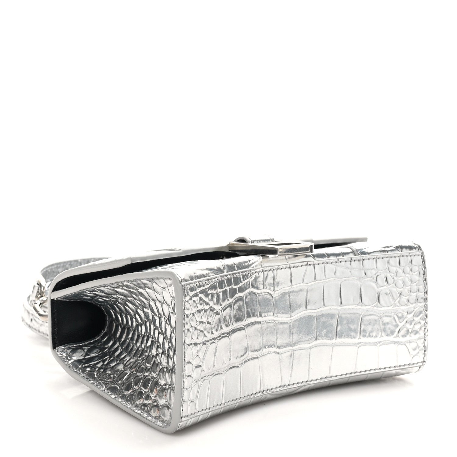 Balenciaga Metallic Calfskin Crocodile Embossed Hourglass Top Handle Bag XS Silver 4 of 10