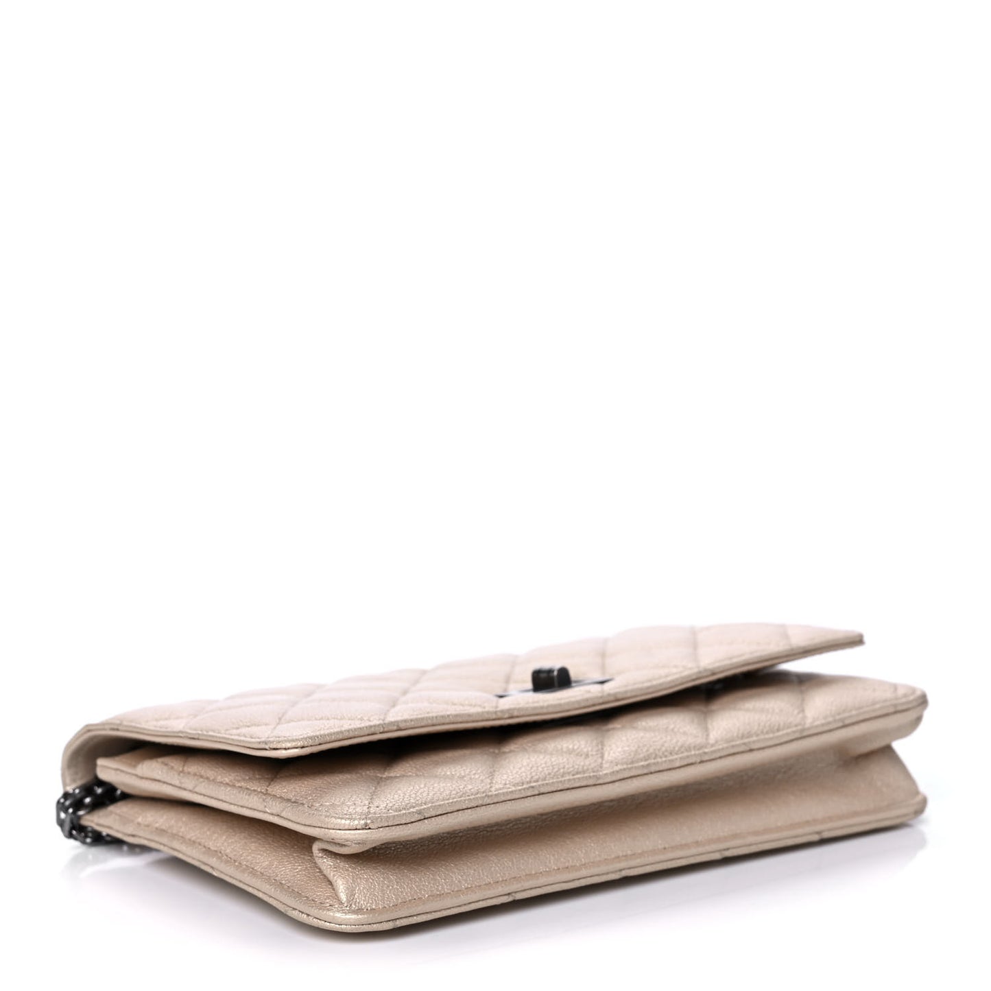 Metallic Sheepskin Quilted Reissue Wallet On Chain WOC Beige