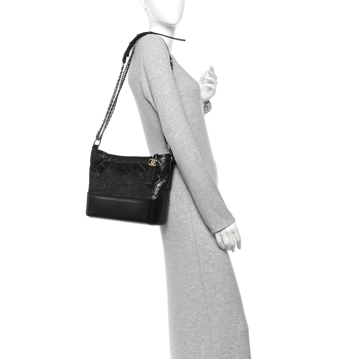 Aged Calfskin Quilted Medium Gabrielle Hobo Black