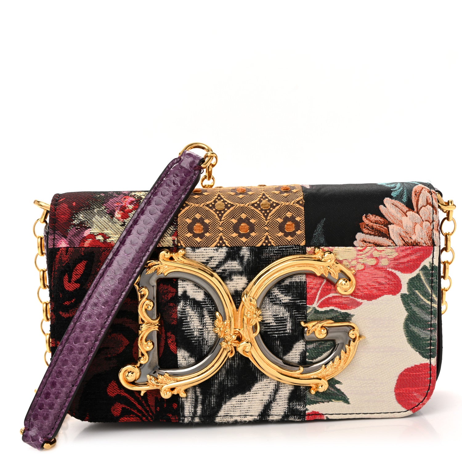 Dolce & Gabbana Patchwork Snakeskin Brocade DG Girls Chain Shoulder Bag Multicolor 1 of 10