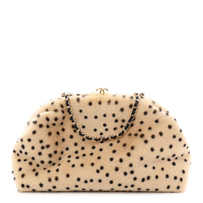 Chanel Pony Hair Cheetah Printed Lambskin Clutch With Chain Beige Black 1 of 11