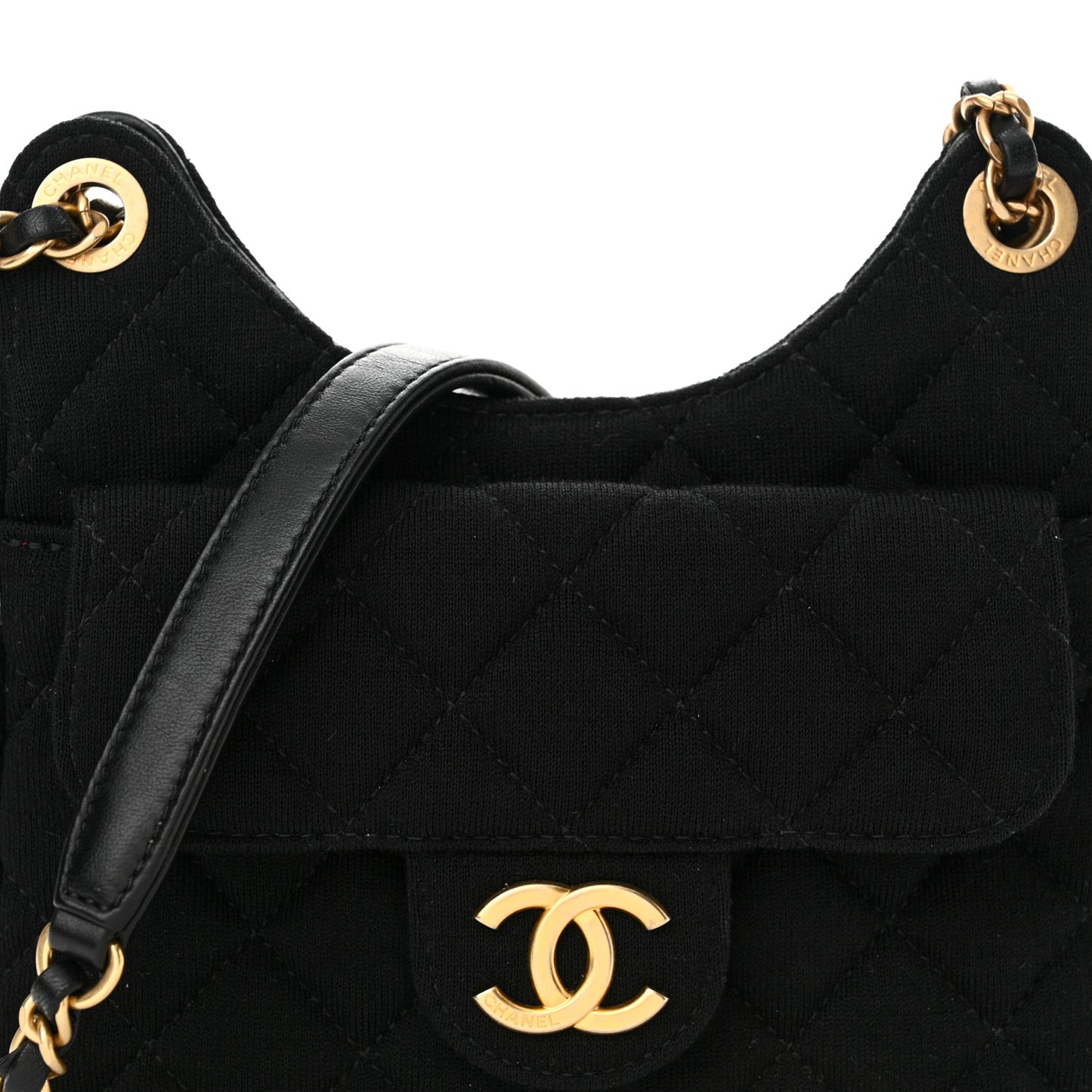 Jersey Quilted Small Wavy CC Hobo Black