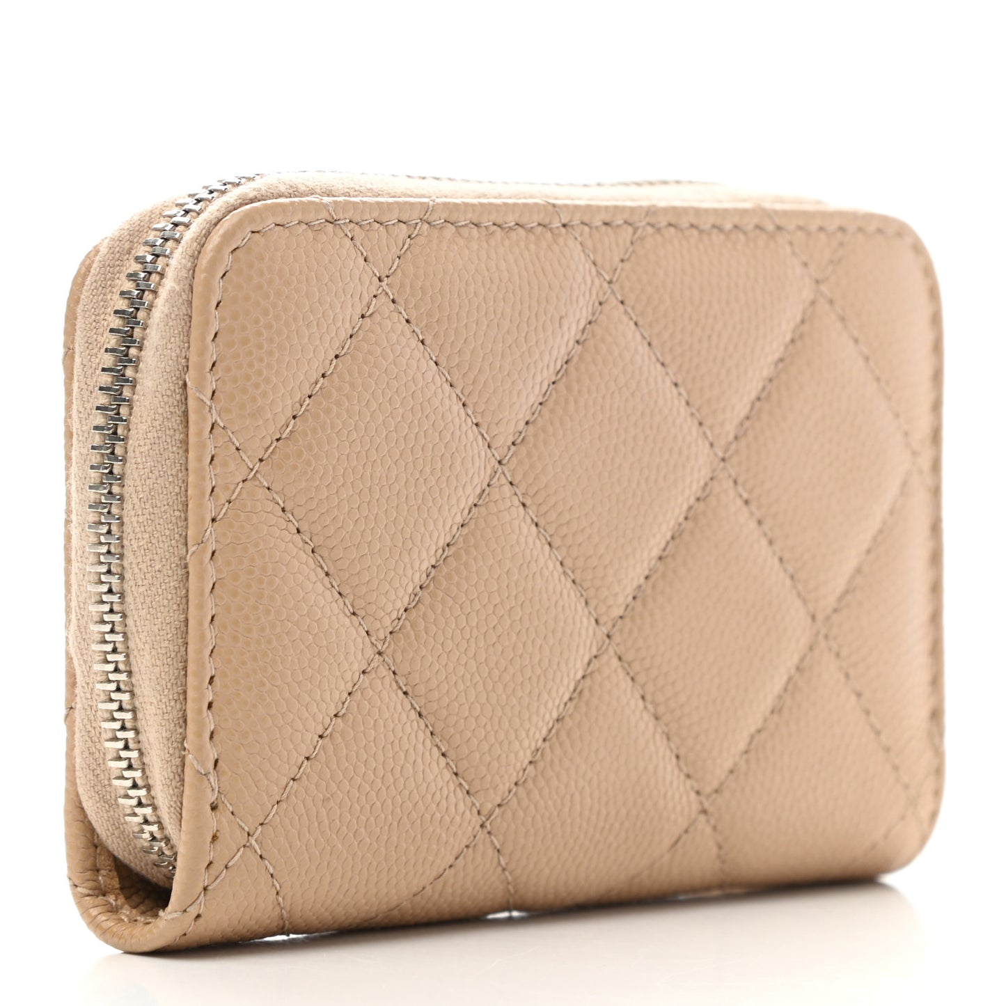 Caviar Quilted Zip Around Coin Purse Beige