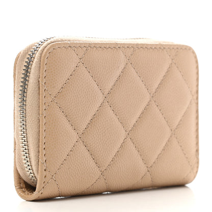 Chanel Caviar Quilted Zip Around Coin Purse Beige 3 of 8