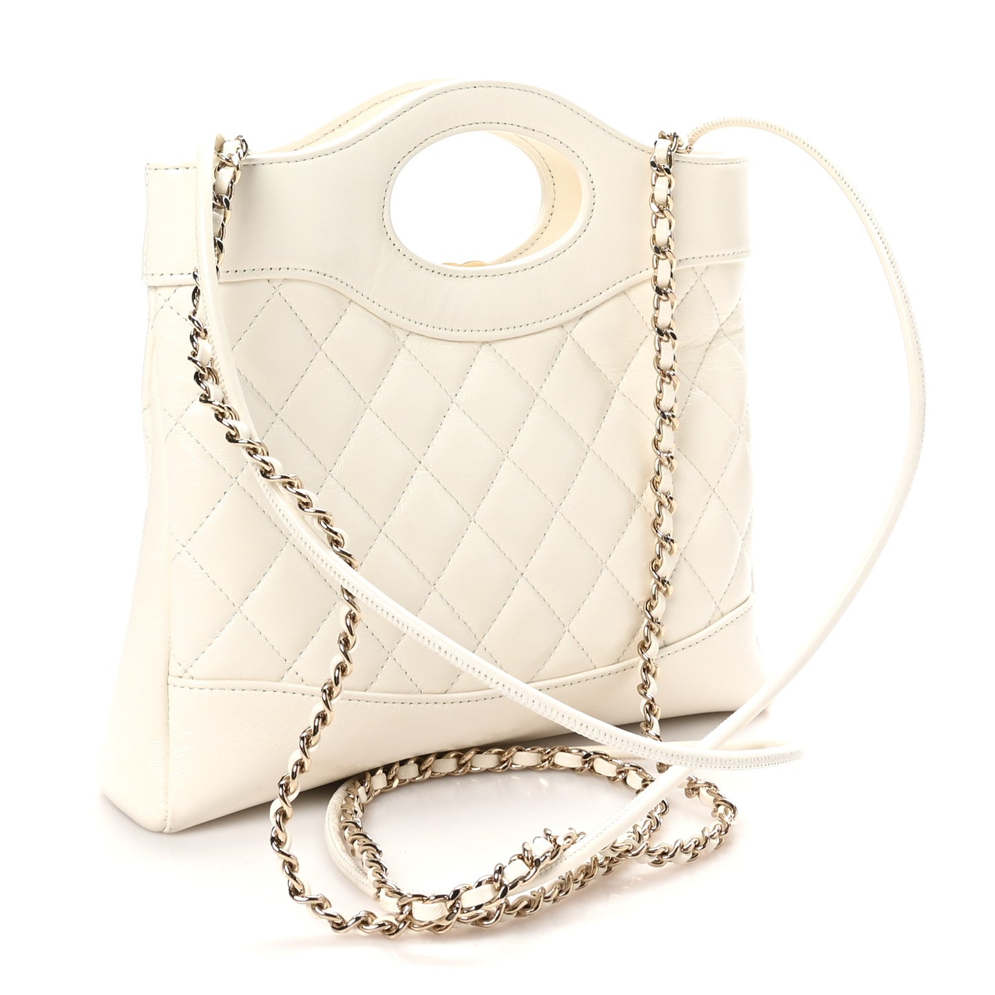 Shiny Lambskin Quilted Mini 31 Shopping Bag White