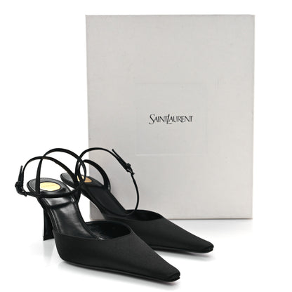 Saint Laurent Satin Crepe Aimee 75 Slingback Pumps 35.5 Black 10 of 10