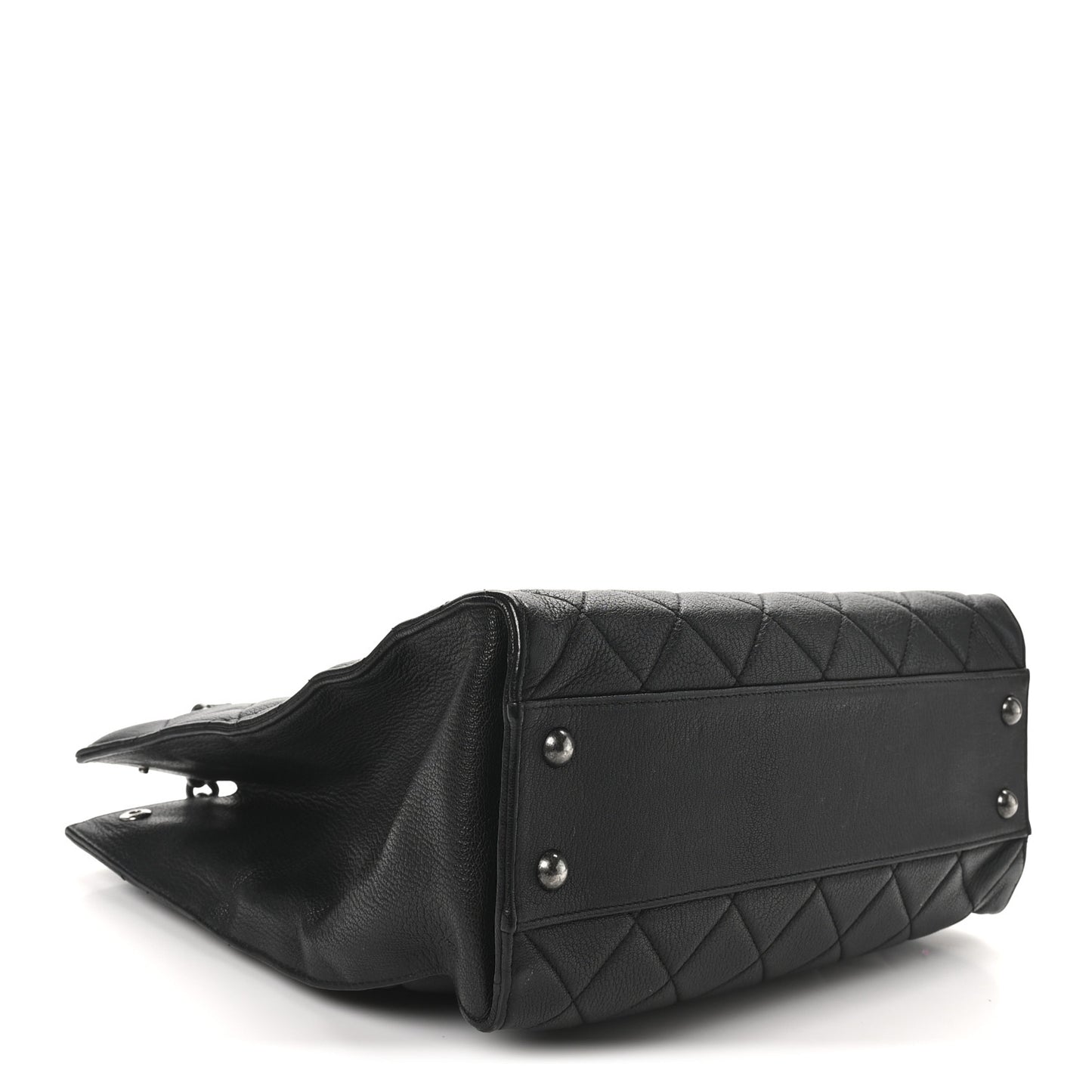 Goatskin Quilted Small Perfect Edge Shopping Tote Black