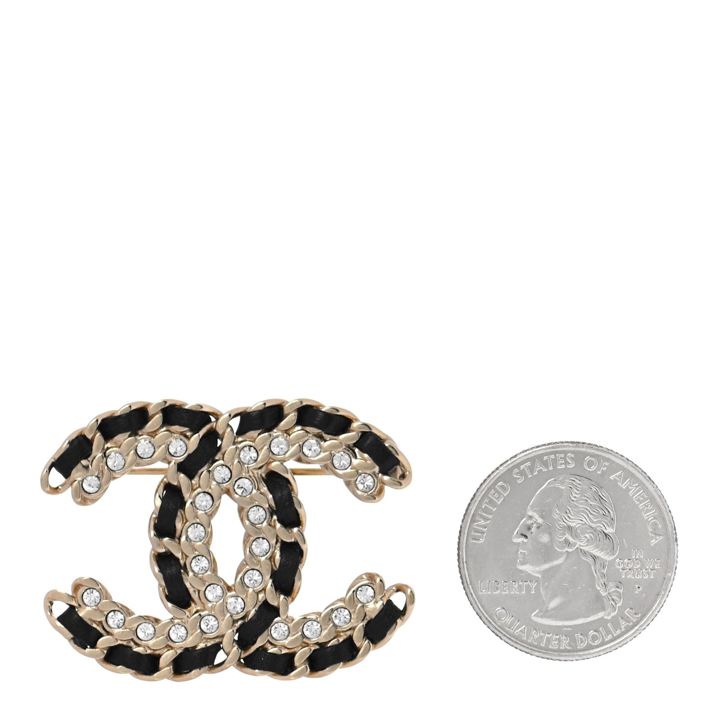 Lambskin Crystal Vintage Allure CC Chain Brooch Black Gold