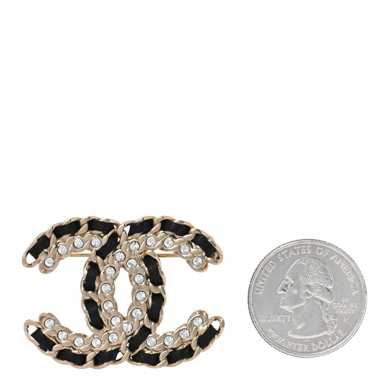 Chanel Lambskin Crystal Vintage Allure CC Chain Brooch Black Gold 3 of 4