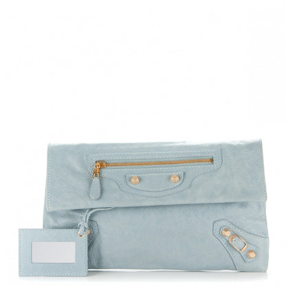 Balenciaga Agneau Giant 12 Gold Hardware Envelope Clutch Bleu Acier 1 of 8