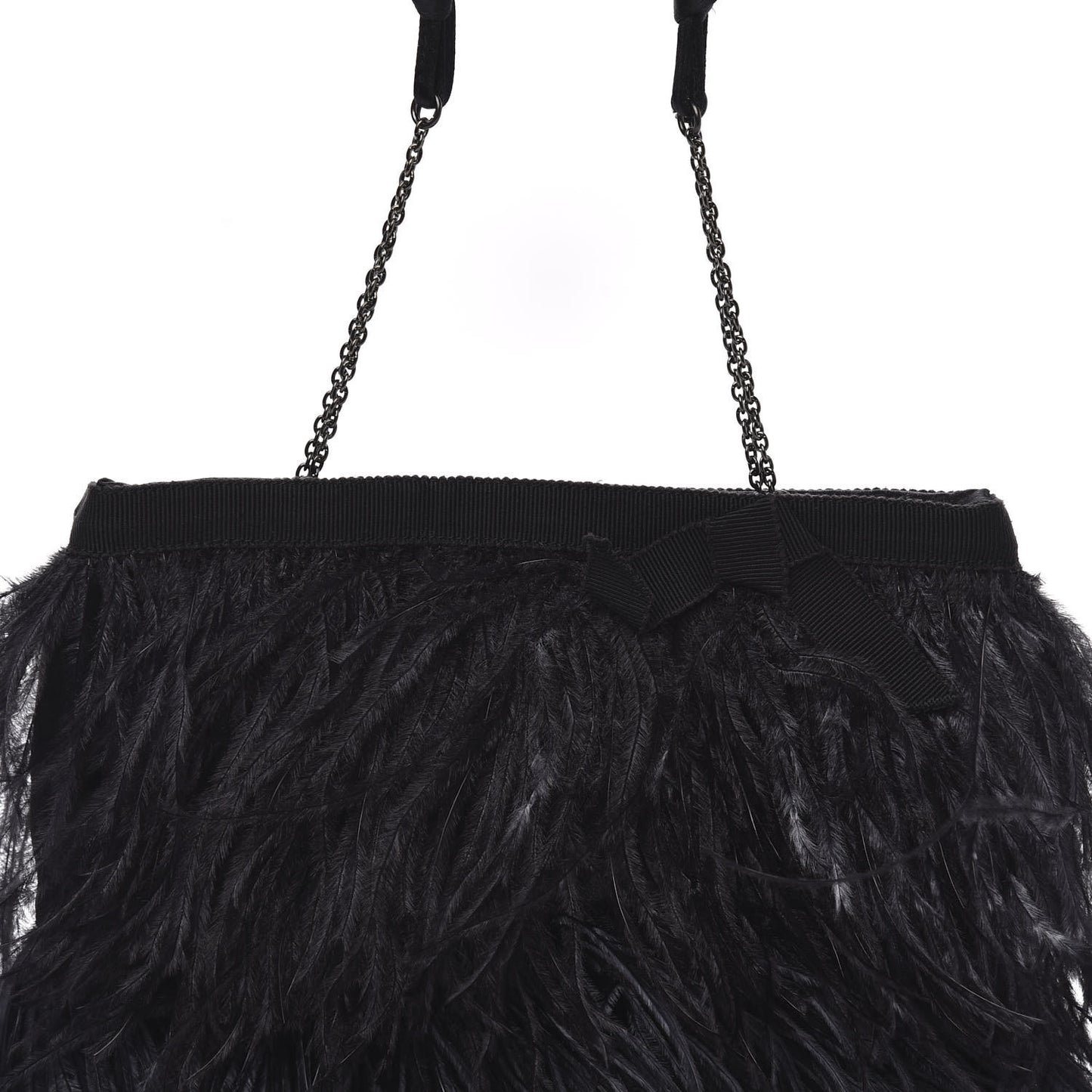 Piume Feather Satin Chain Tote Black