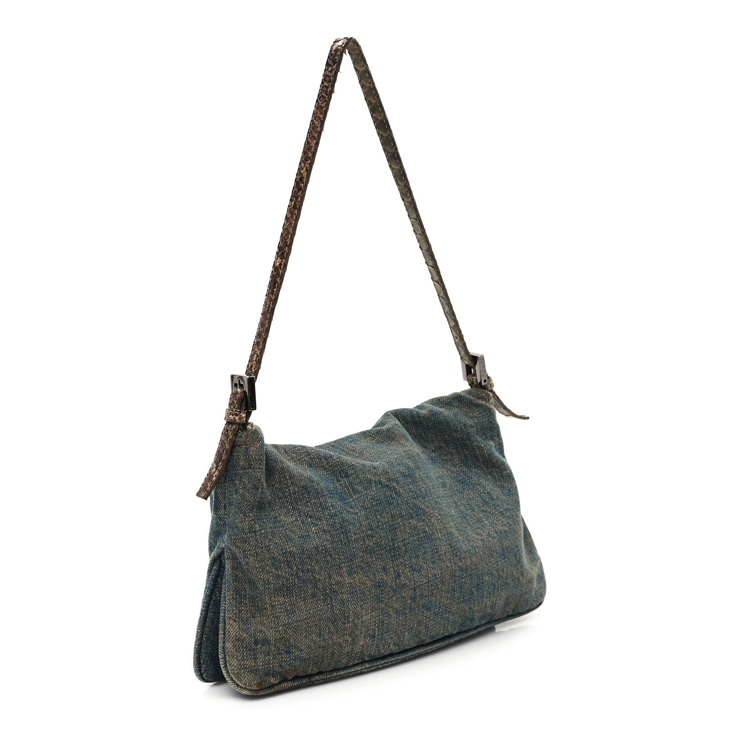 Fendi Denim Snakeskin Mama Baguette Blue 3 of 10
