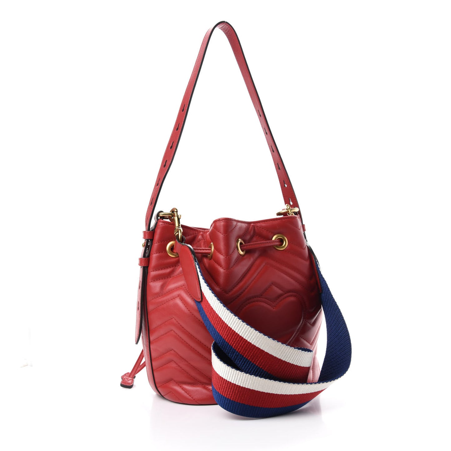 Calfskin Matelasse Sylvie Web GG Marmont Bucket Bag Hibiscus Red
