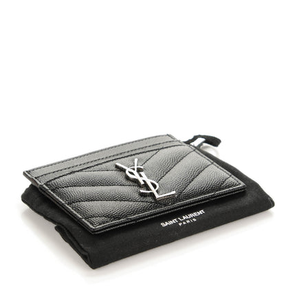 Saint Laurent Grain De Poudre Matelasse Chevron Monogram Credit Card Case Black 4 of 7