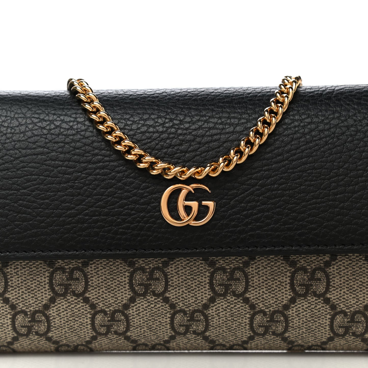 Dollar Calfskin GG Supreme Monogram Petite GG Marmont Wallet Chain Bag Black Beige Ebony