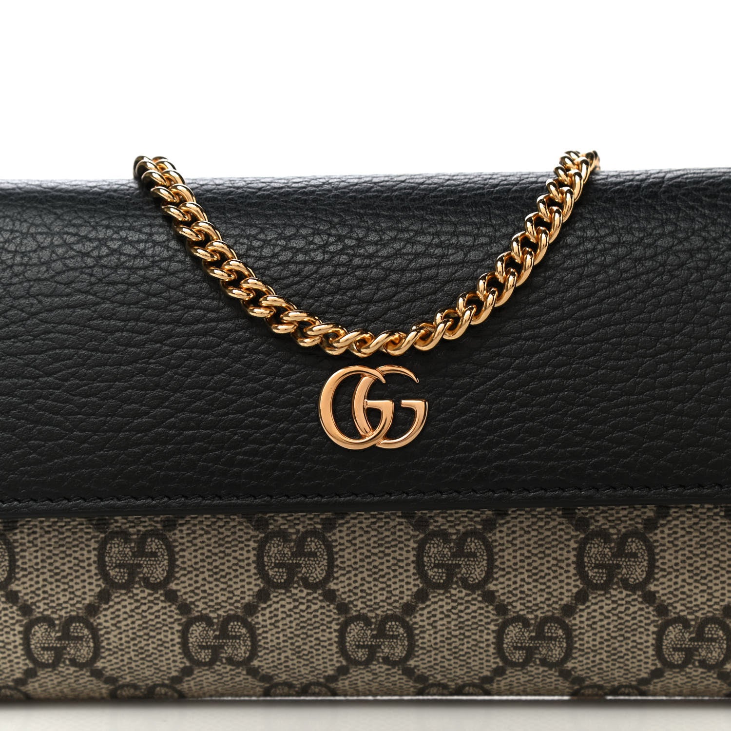 Gucci Dollar Calfskin GG Supreme Monogram Petite GG Marmont Wallet Chain Bag Black Beige Ebony 7 of 11