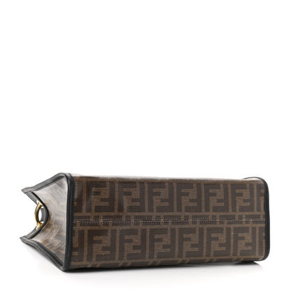 Fendi Glazed Fabric Vitello Century Plexiglass FF 1974 Stamp Patch Small Runaway Shopper Tote Mogano Panna Black 4 of 10