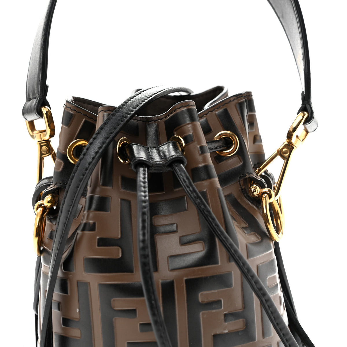 Vitello Liberty F is Fendi Bi-Color FF 1974 Embossed Mini Mon Tresor Bucket Bag Maya Black