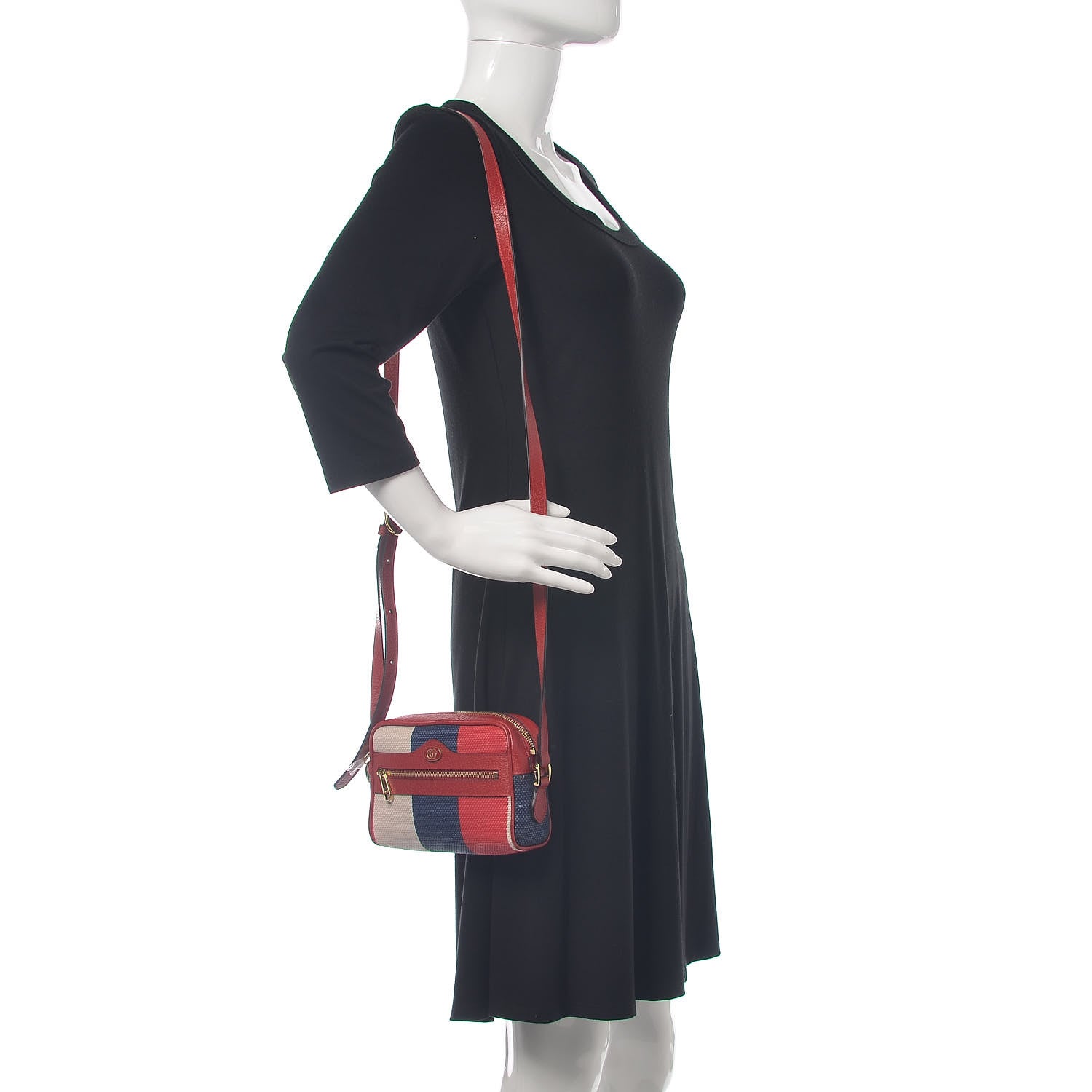 Gucci Canvas Sylvie Stripe Mini Ophidia Camera Bag Mystic White Hibiscus Red Maritime 2 of 9