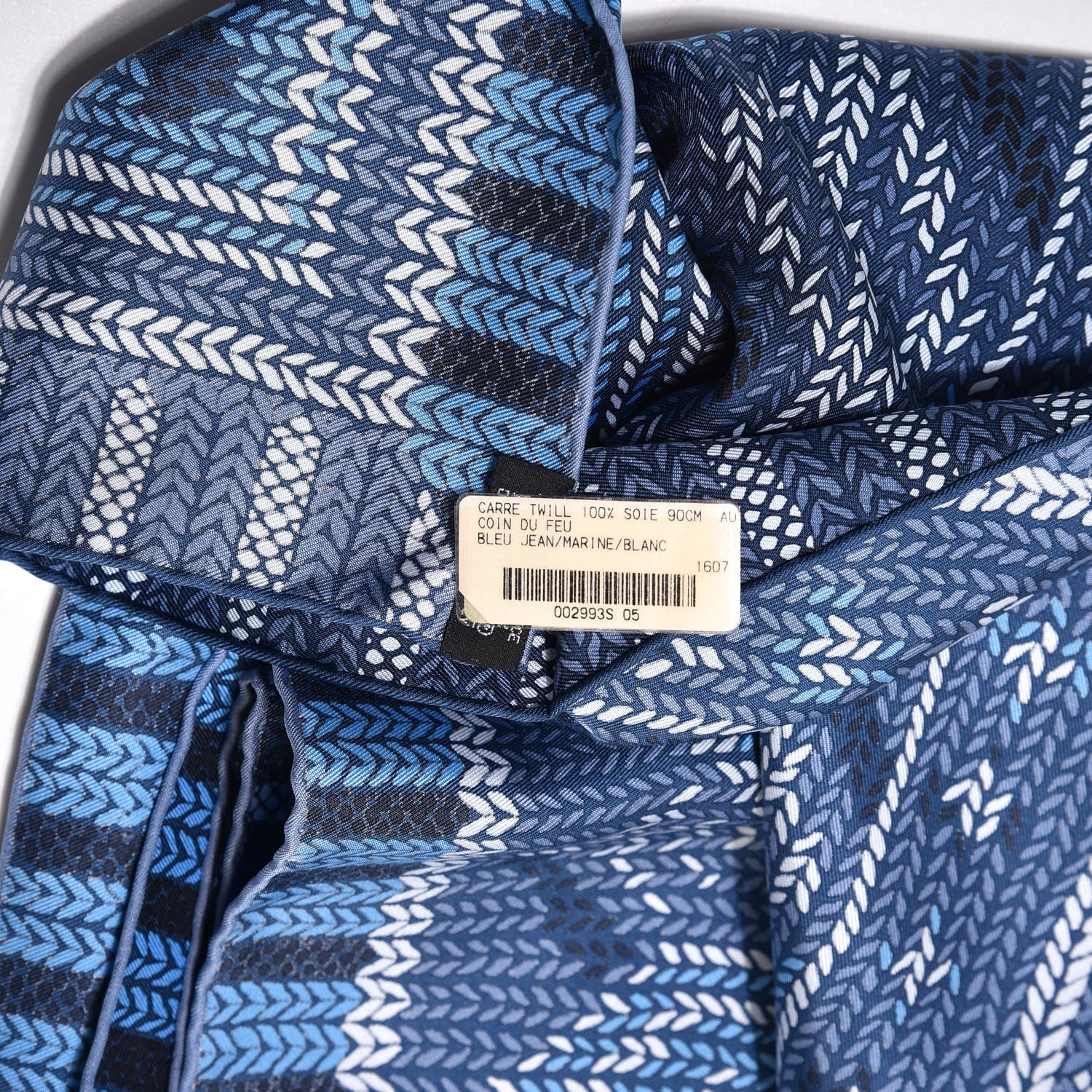 Hermes Silk Coin Du Feu Scarf 90 Blue Jean Marine Blanc 3 of 7