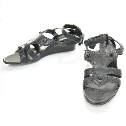 Balenciaga Agneau Brogues Wedge Sandals 39.5 Anthracite 1 of 6