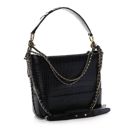 Chanel Crocodile Embossed Calfskin Medium Gabrielle Cocodile Hobo Black 3 of 13