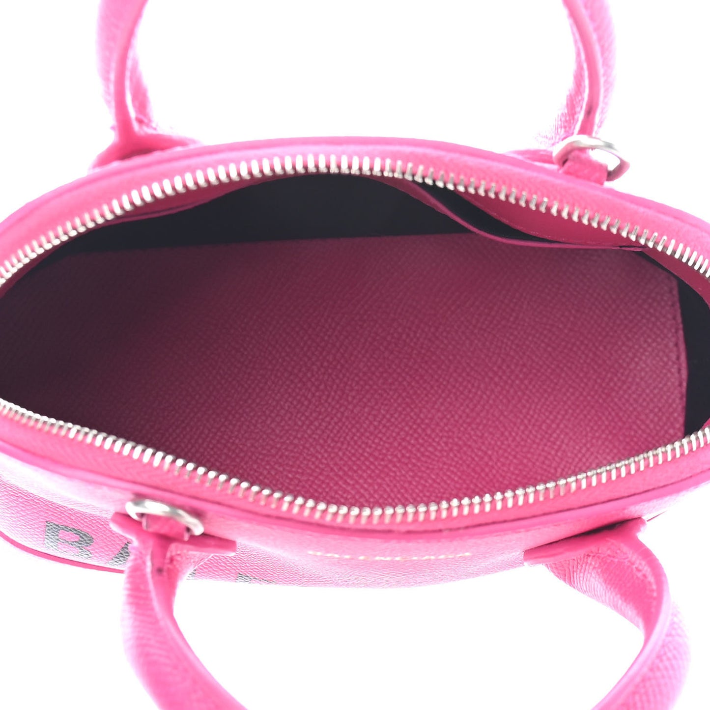 Signature Grained Calfskin Logo XXS Ville Top Handle Bag Fuchsia