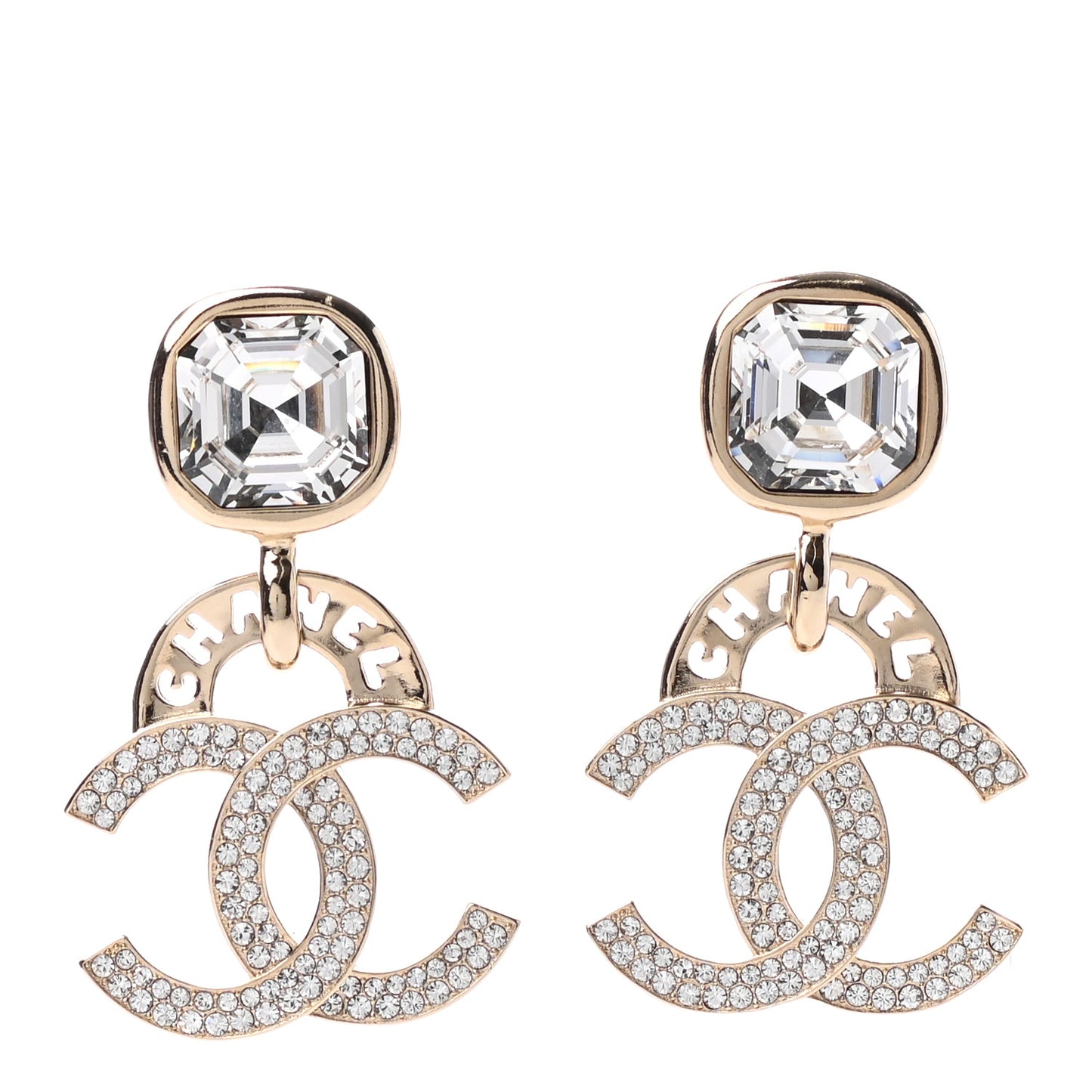 Crystal CC Drop Logo Earrings Gold