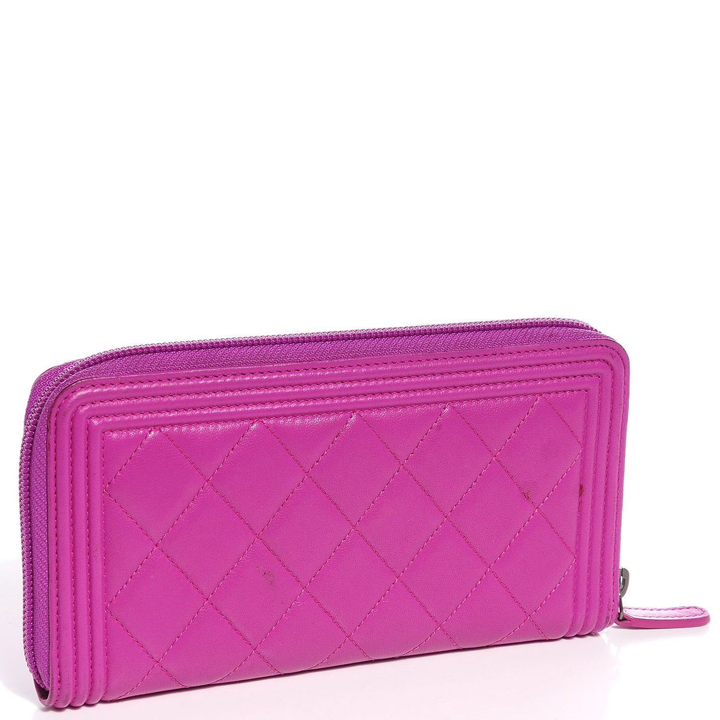 Lambskin Quilted Boy Zip Wallet Fuchsia