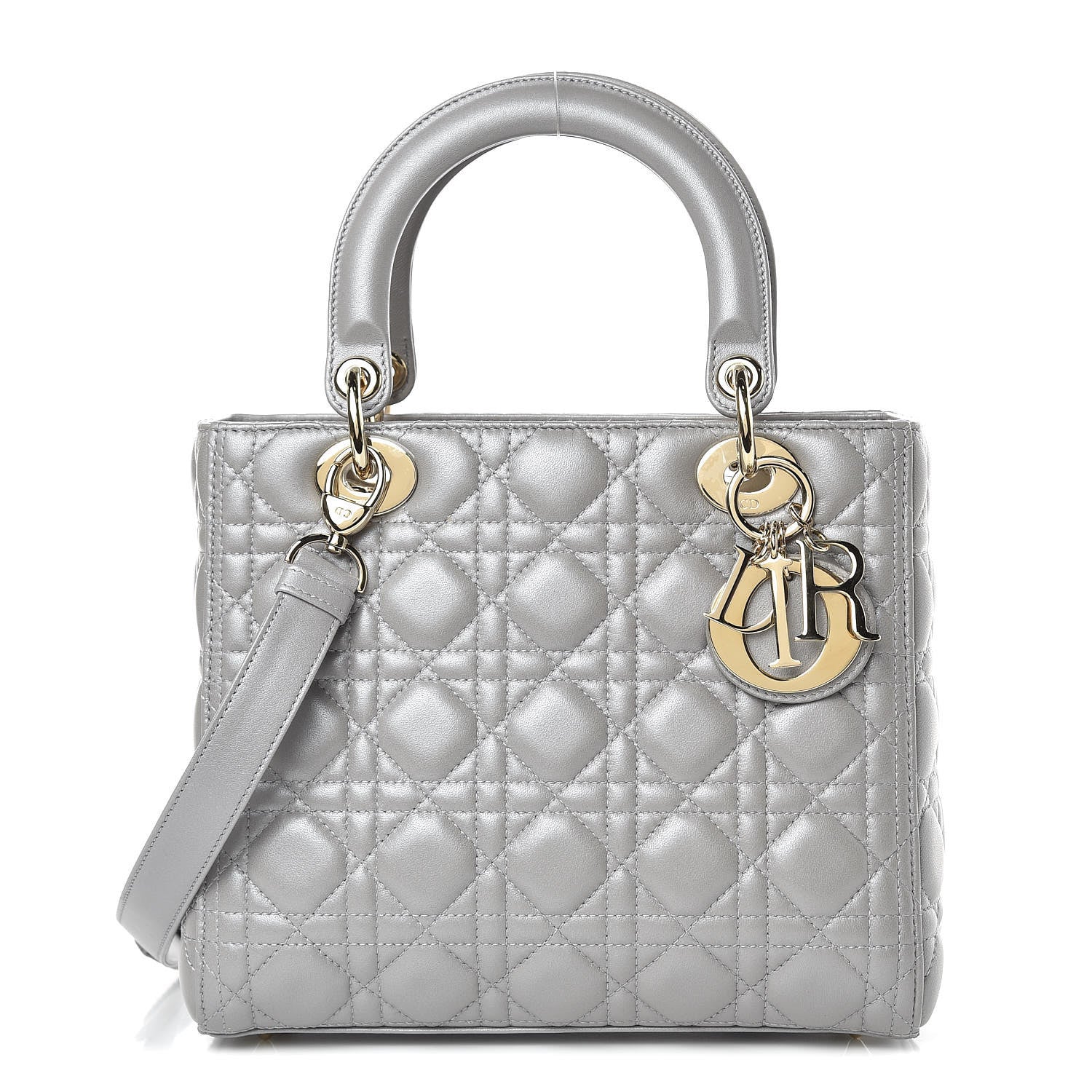 Christian Dior Lambskin Cannage Medium Lady Dior Grey 1 of 12