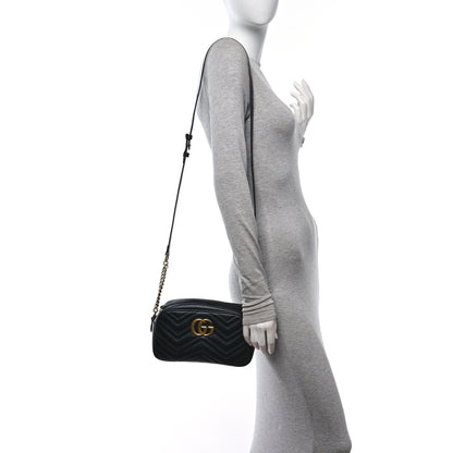 Gucci Calfskin Matelasse Small GG Marmont Chain Shoulder Bag Black 2 of 10