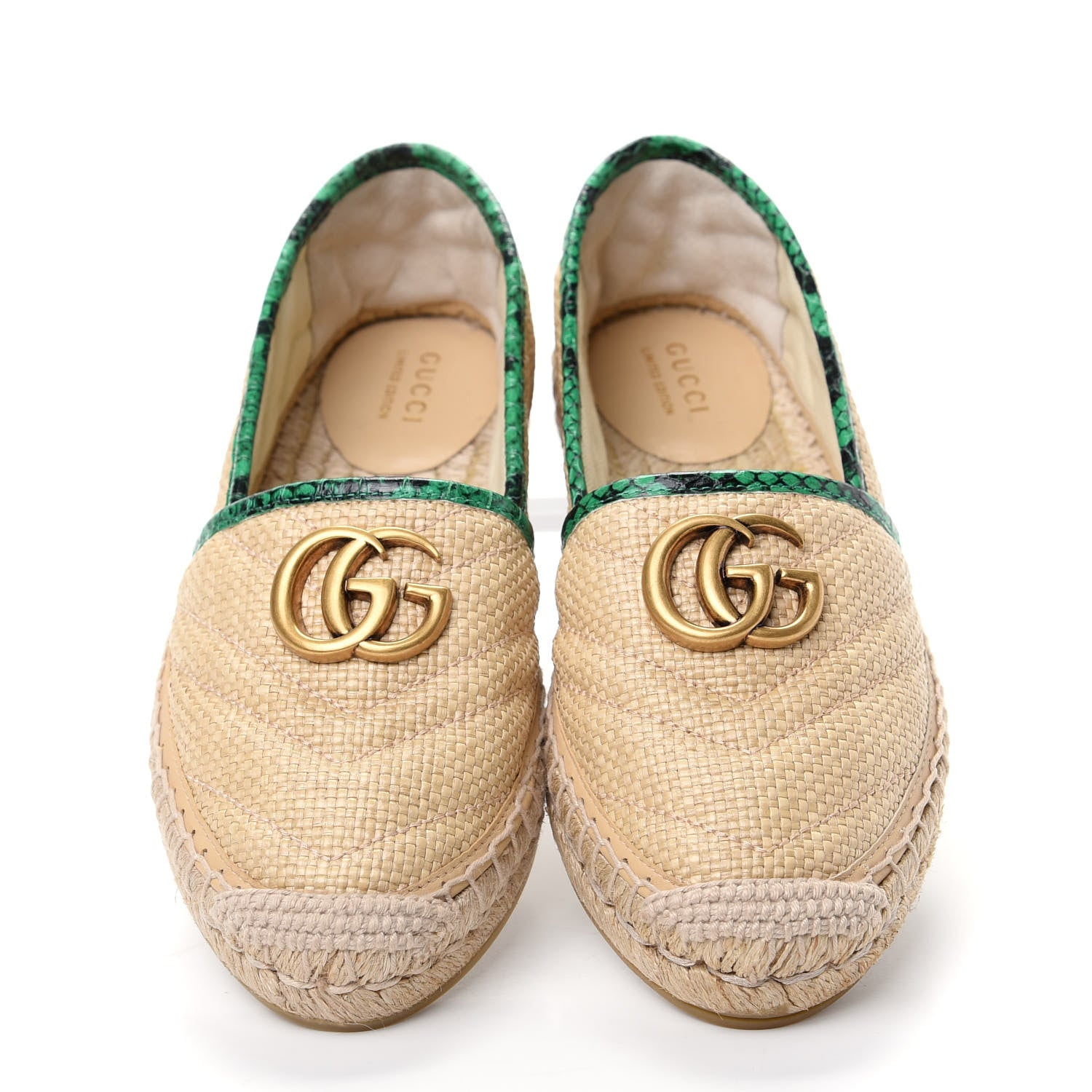 Gucci Straw Elaphe Matelasse GG Marmont Espadrilles 35.5 Natural New Shamarock 5 of 11