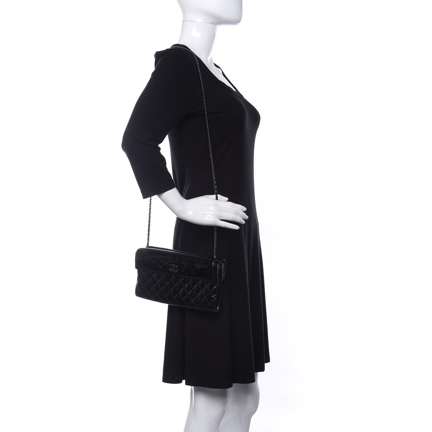 Patent Quilted Double Sided Crossbody Bag Black