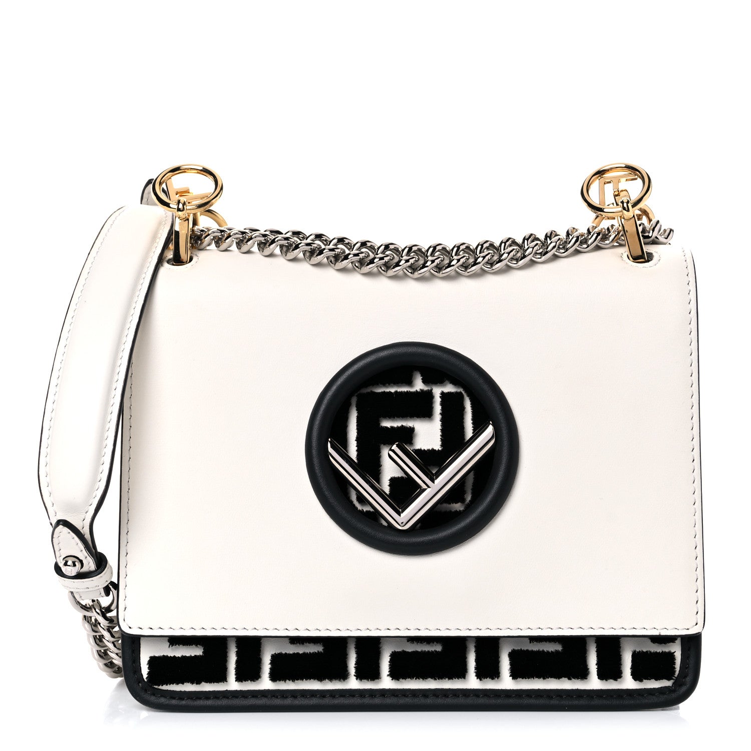 Fendi Vitello Century Velvet F is Fendi FF Embroidered Small Kan I Shoulder Bag White Black 1 of 13