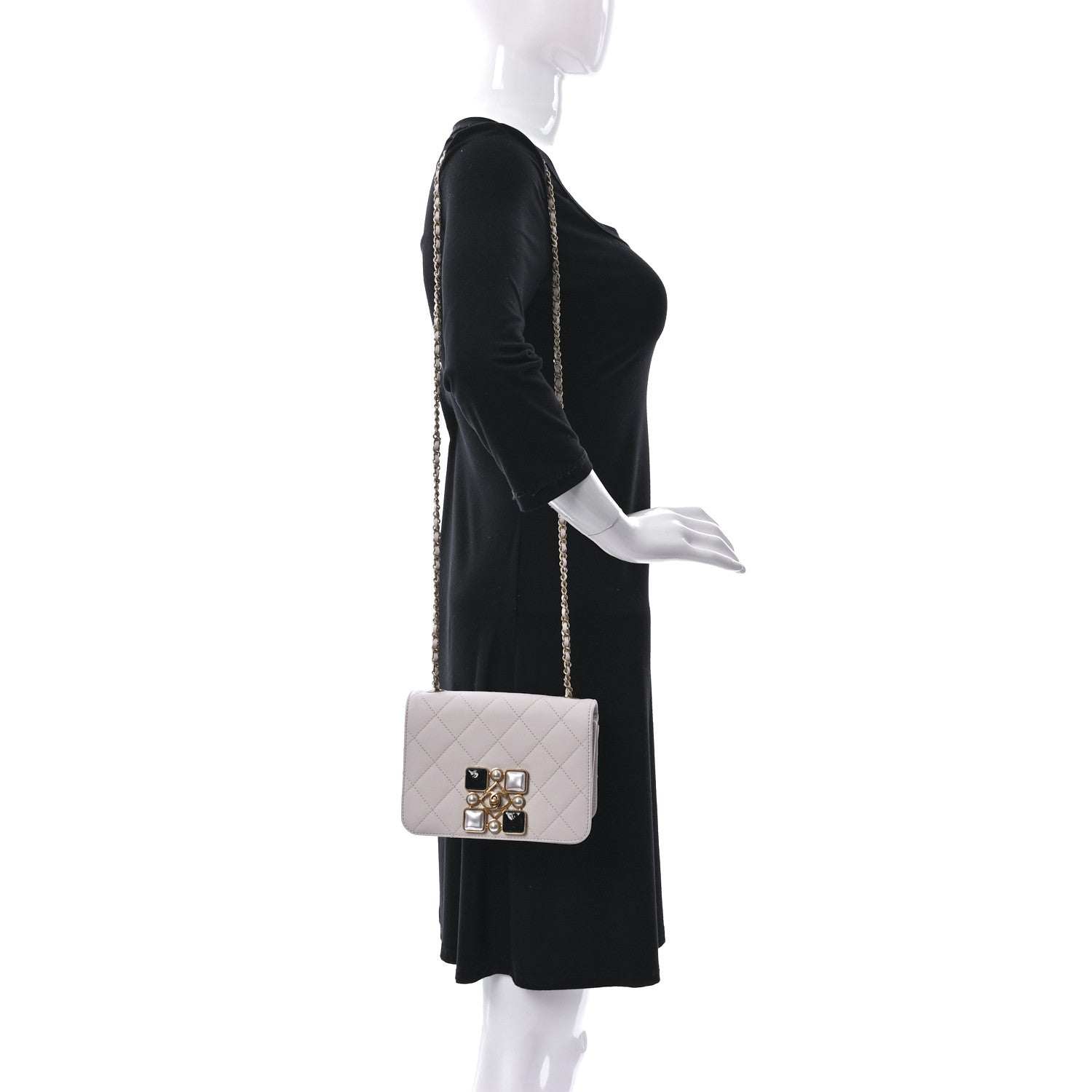 Chanel Calfskin Quilted Crystal Pearl Small Flap Bag White 2 of 9