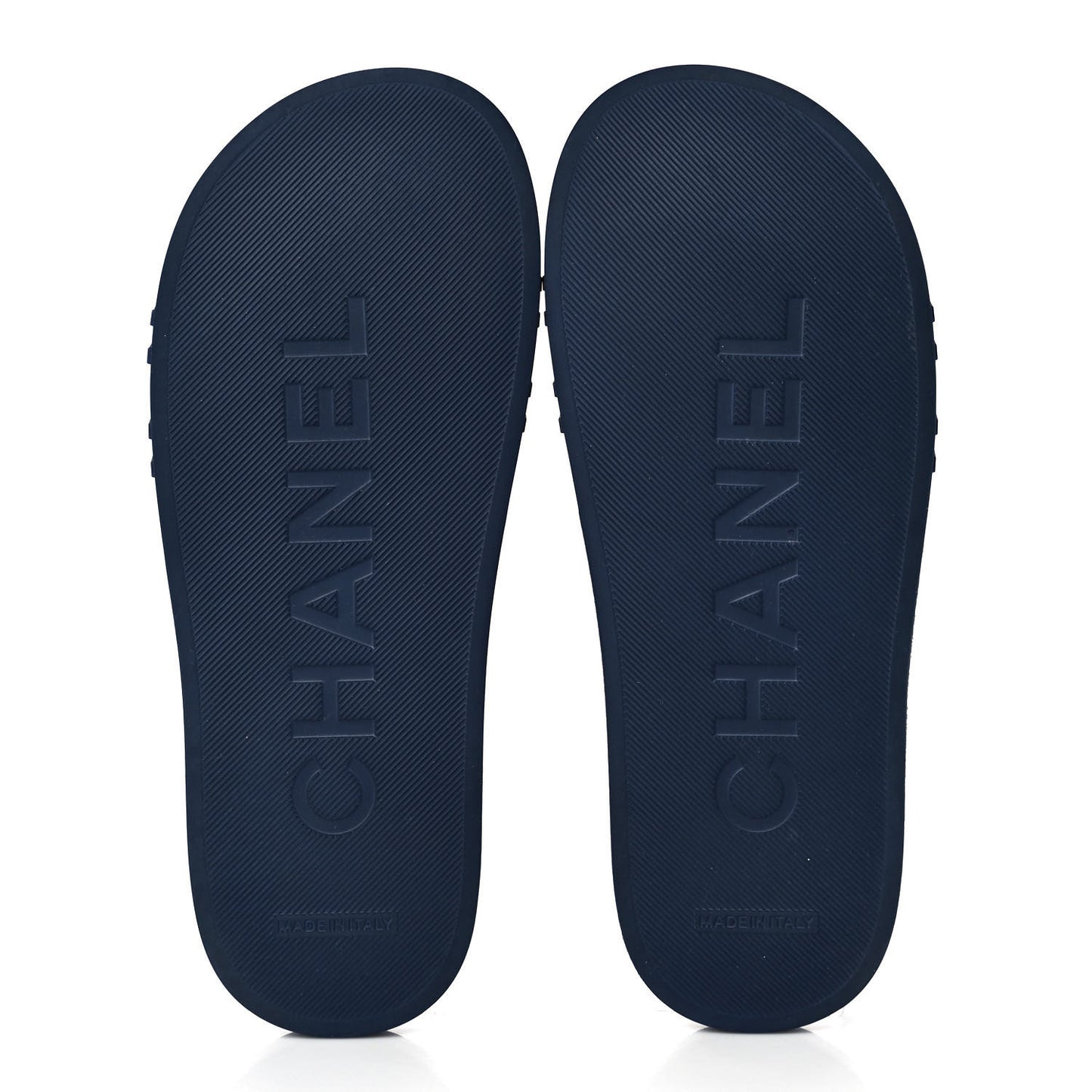 Rubber CC Flat Slide Sandals 36 Navy Gold